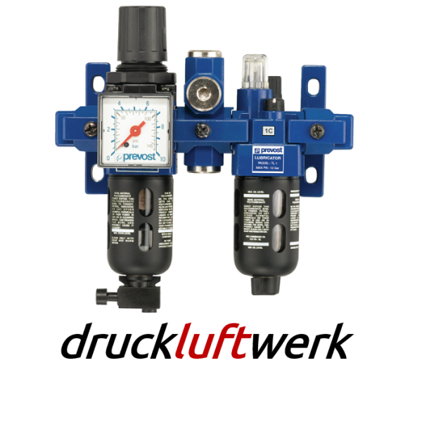 Prevost ALTO 1 - Doppelblock - FRL-Einheit mit Zwischenstück für ungeölte Luft und 2x Kupplungen